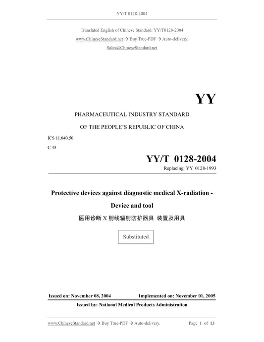 YY/T 0128-2004 Page 1