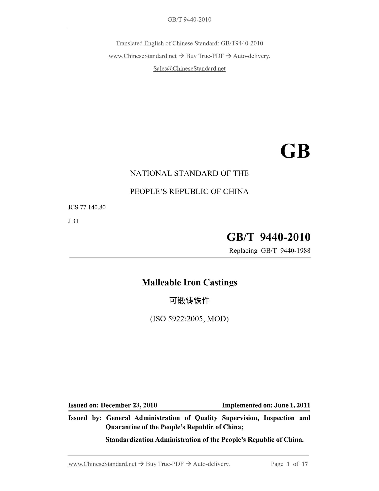 GB/T 9440-2010 Page 1